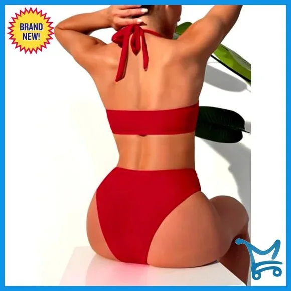 High Waisted Halter Bikini Set Twist Front Two Piece Swimsuit Summer Beach